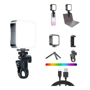 Lampe de Remplissage Vidéo LED RGB Professionnelle Rechargeable avec Pince et Support Trépied