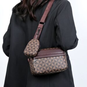 Sac bandoulière en similicuir à motif géométrique avec petite pochette amovible
